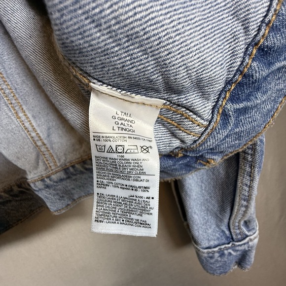 Old Navy Jean Jacket Women's Trucker Style Retro Blue Denim Distressed L Tall - Picture 12 of 13